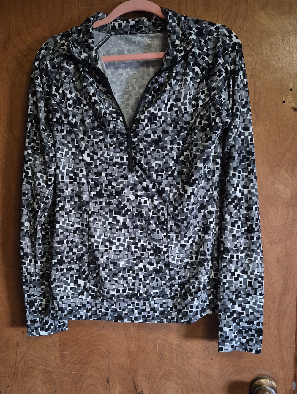 Soybu Black & Gray Pixel-Print Long Sleeve Quarter-Zip Top